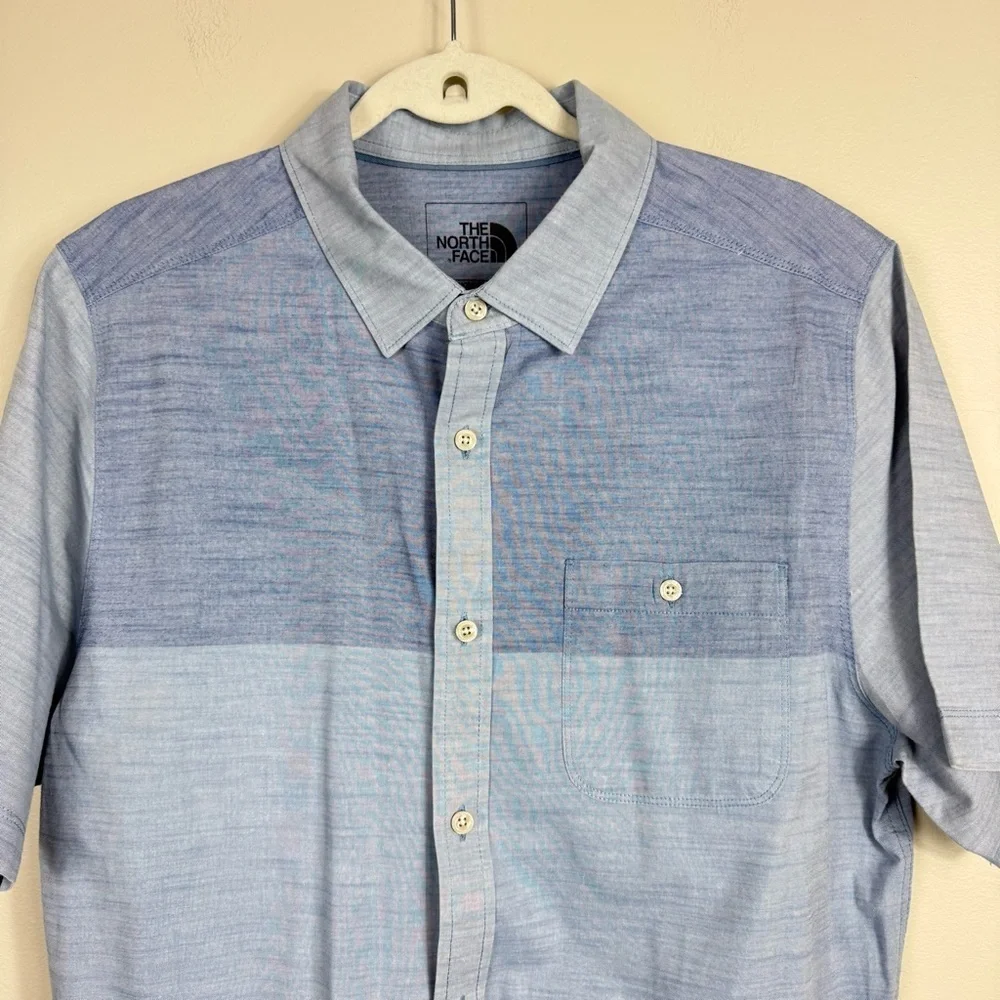 The North Face Button Down Mens Blue Shirt Colorblock Short Sleeve Large Top